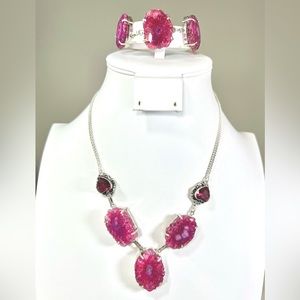 Pink Solar Druzy 925 Necklace & Bracelet set